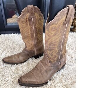 Vintage J B Dillon Western Cowboy Boots Tan Leather Embroidered Women Sz 8.5‎